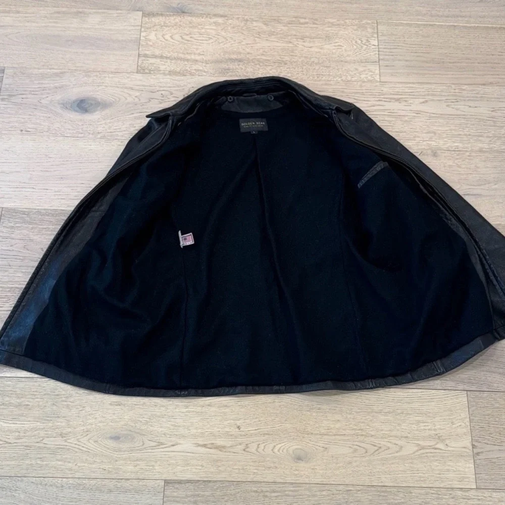 Golden‎ Bear Men's Large Leather Jacket Black Wool Lined USA Made Front Zip Coat